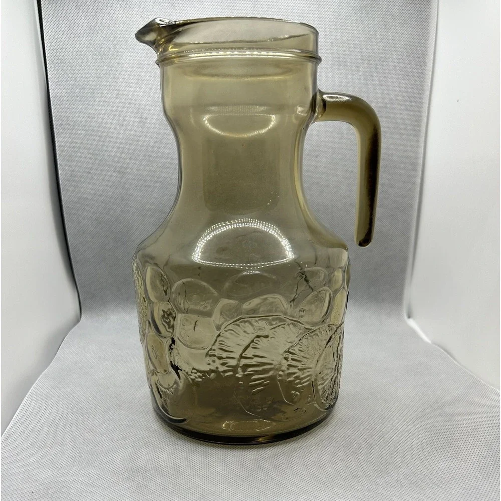Vintage Italian Smoky Glass Pressed‎ Orange Slices Pitcher MCM Retro Kitchen 12